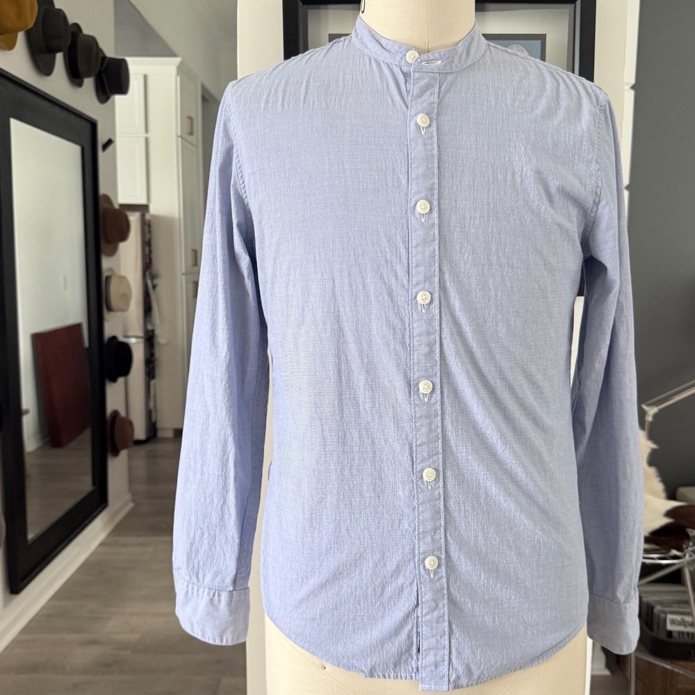 Abercrombie & Fitch Mens Super Slim Stretch Band Collar Shirt Blue Small